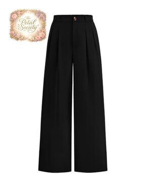 Wide Leg High Waist Dress Pants Button Pleated Trousers